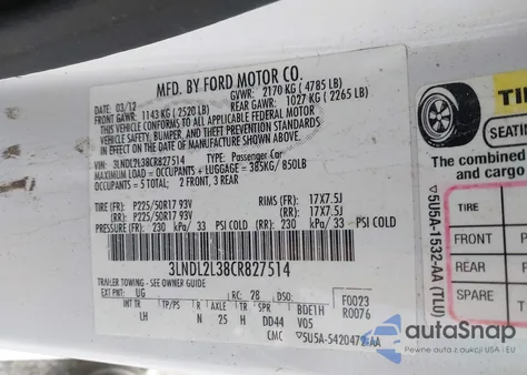 2012 Lincoln Mkz Hybrid из США, поврежденный, VIN 3LNDL2L38CR827514